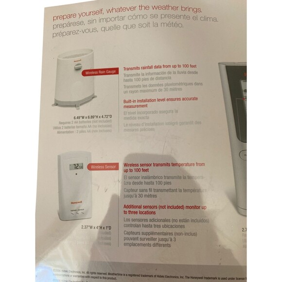 Honeywell TC150 Weathertime Wireless Rain Gauge w/Outdoor Thermometer New In Box - Picture 4 of 6